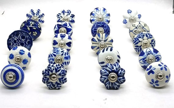 Assorted Blue and White Cabinet Knobs / Various Pattern Mix Size Ceramic Knobs / Furniture Door Knobs/ Instant Makeover to Old Furniture