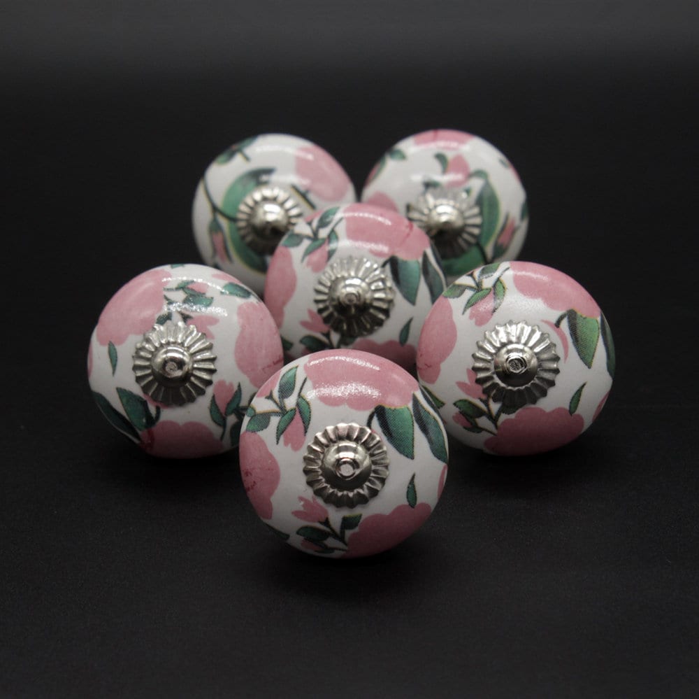 Multi Color Floral Pattern Round Shape Hand Painted Ceramic Knobs ...