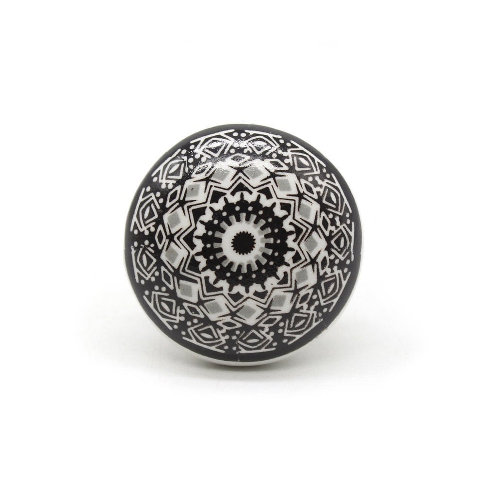 Black and Grey Flat Head Round Shape Hand Painted Ceramic knobs / Ceramic Drawer Pulls / Cabinet Knobs/ Kitchen Cabinet Door Handles