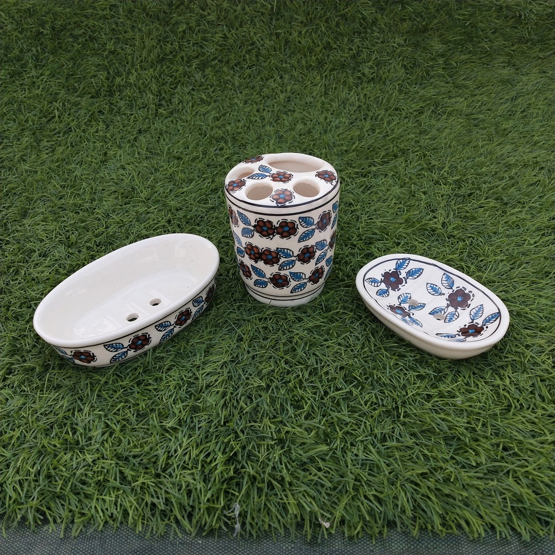 Set of 3 Hand Painted Ceramic Bathware / Wheel Thrown Etsy