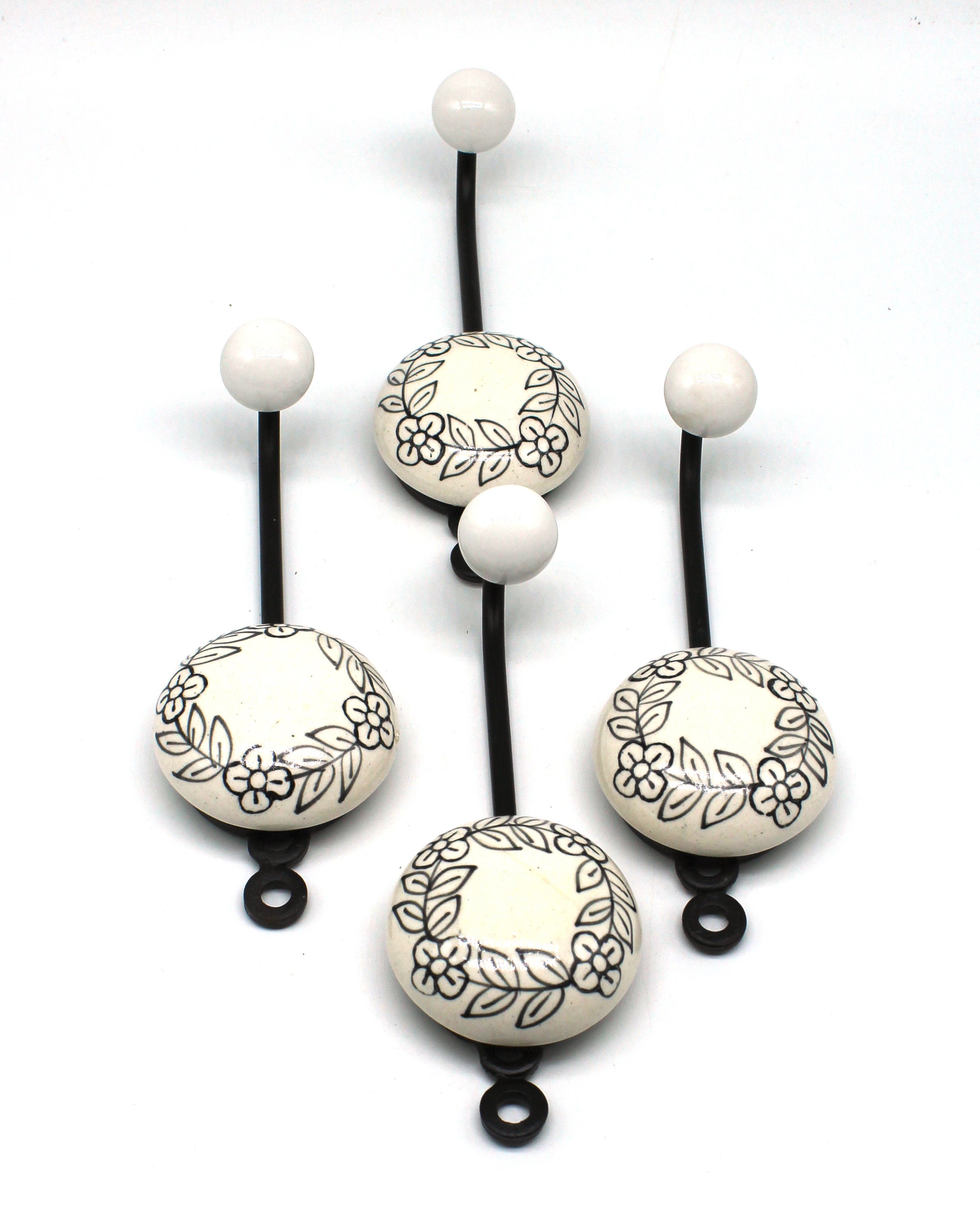 Floral Designed Ceramic Hook Handpainted Hooks Bathroom Hooks Etsy