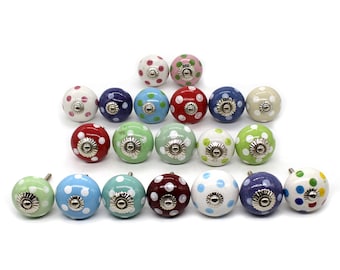 Surtido Redondo Multi color Dotted punteada perillas de cerámica diseñadas, cajón tira de la perilla artística del gabinete y el hardware del mueble, manijas decorativas,