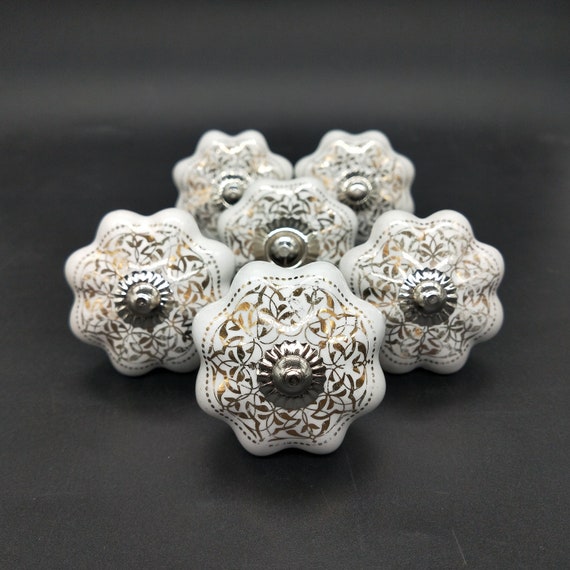 Premium Quality White and Chrome Gold Flower Ceramic Hand Painted