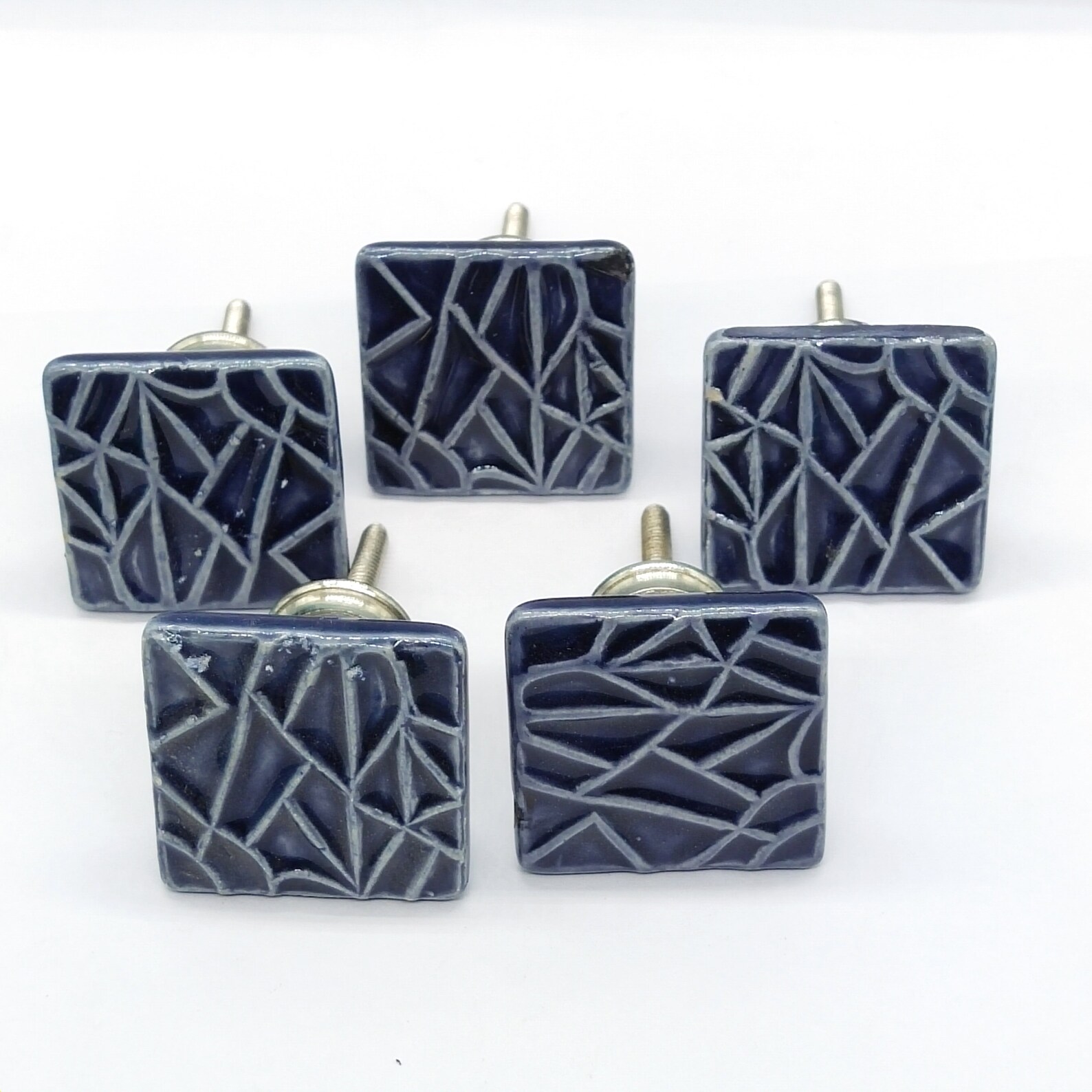 Perillas de cerámica pintadas a mano con forma cuadrada azul | Etsy