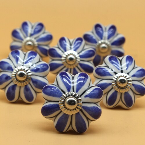 Blue Floral Artistic Knobs Handpainted Kitchen Drawer Etsy