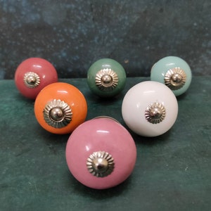 Set of 6 Beautiful Round Ceramic Hand Painted knobs, Colorful Knobs, Drawer pulls, Cabinet knobs, Kitchen Cupboard Handles