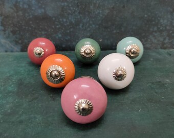 Set of 6 Beautiful Round Ceramic Hand Painted knobs, Colorful Knobs, Drawer pulls, Cabinet knobs, Kitchen Cupboard Handles