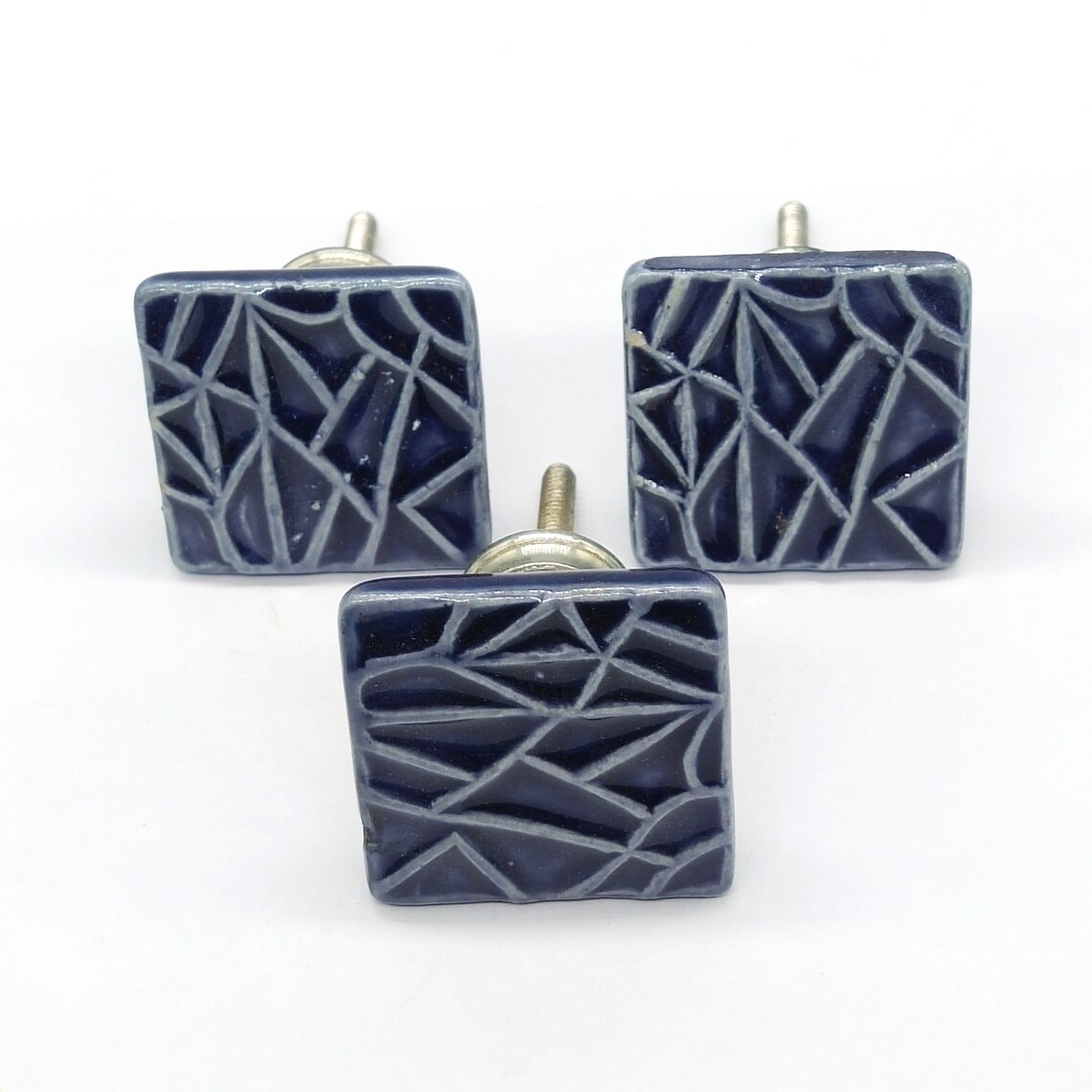 Perillas de cerámica pintadas a mano con forma cuadrada azul | Etsy