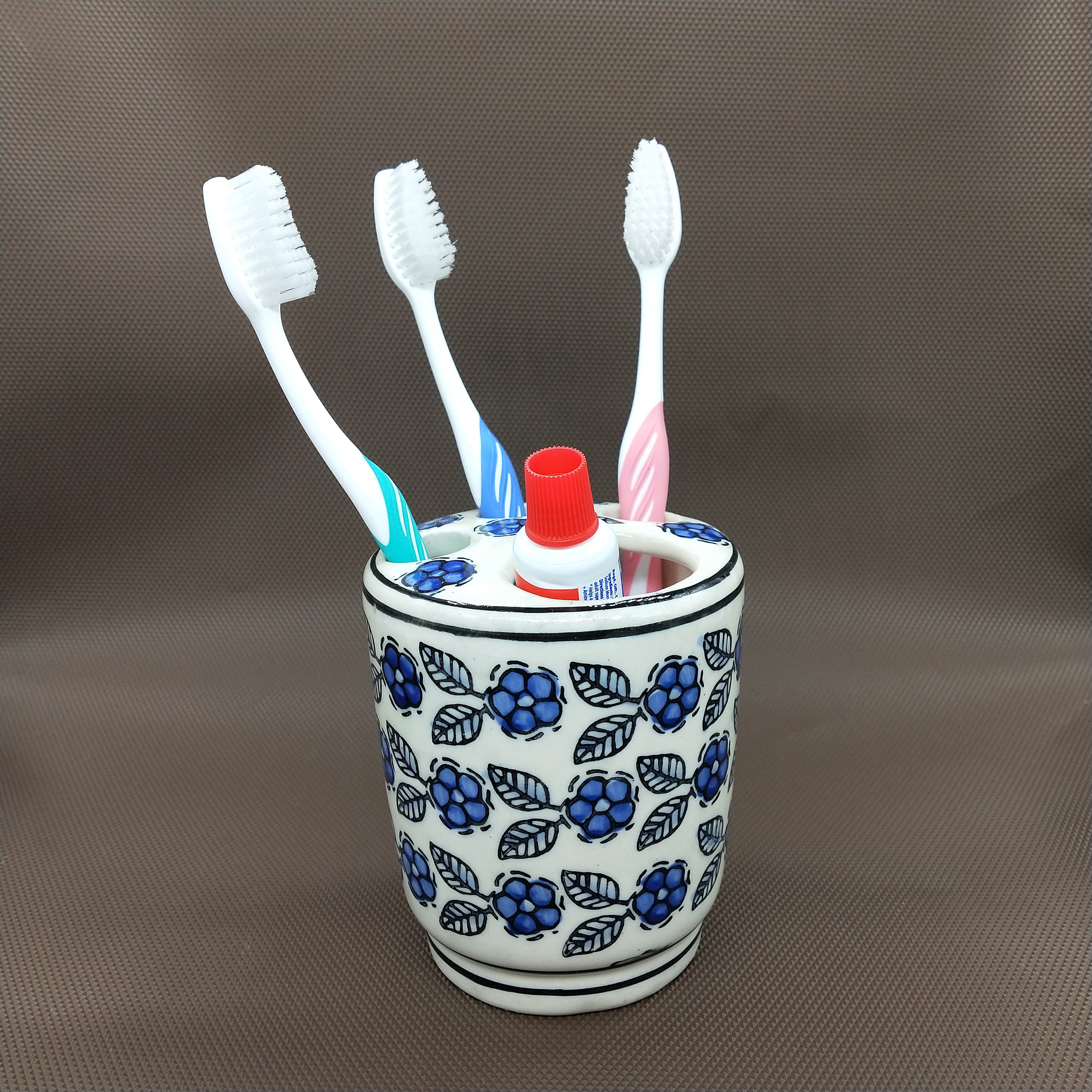 Lot Vintage SYLA : Porte-manteaux Fleurs Bleues + Porte-brosse à Dents + Gobelet - Salle De Bain Rétro