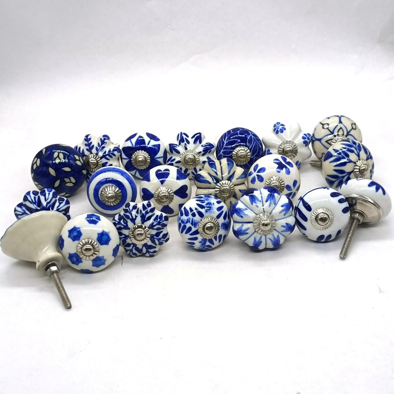 Assorted Blue and White Cabinet Knobs / Various Pattern Mix Size ...