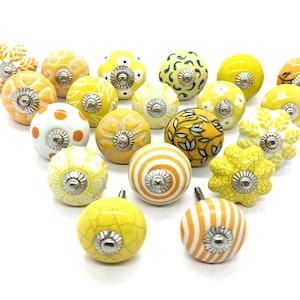 Assorted Mixed shape Crater Knob, Yellow and White Artistic Cabinet Knob and Furniture Hardware, Decorative Handles,Cupboard Knobs,