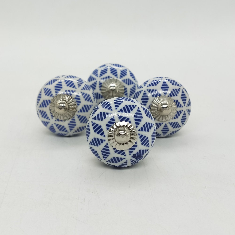 Blue and White Round Shape Hand Painted Ceramic Knobs / - Etsy