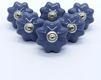 Flower Shape Blue Hand Painted Ceramic Knob, Hand Painted Ceramic Knob, Decorative Ceramic knob,Drawer pull