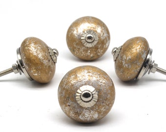 Botões dourados de qualidade premium com luzes altas prateadas, botões de cerâmica redondos para armários caros/botões pintados à mão de alta qualidade