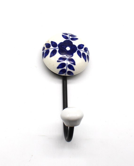 White and Blue Floral Designed Decorative Wall Hooks/ Kitchen Wall Hooks/  Bathroom Wall Hooks/ Wall Hanger 