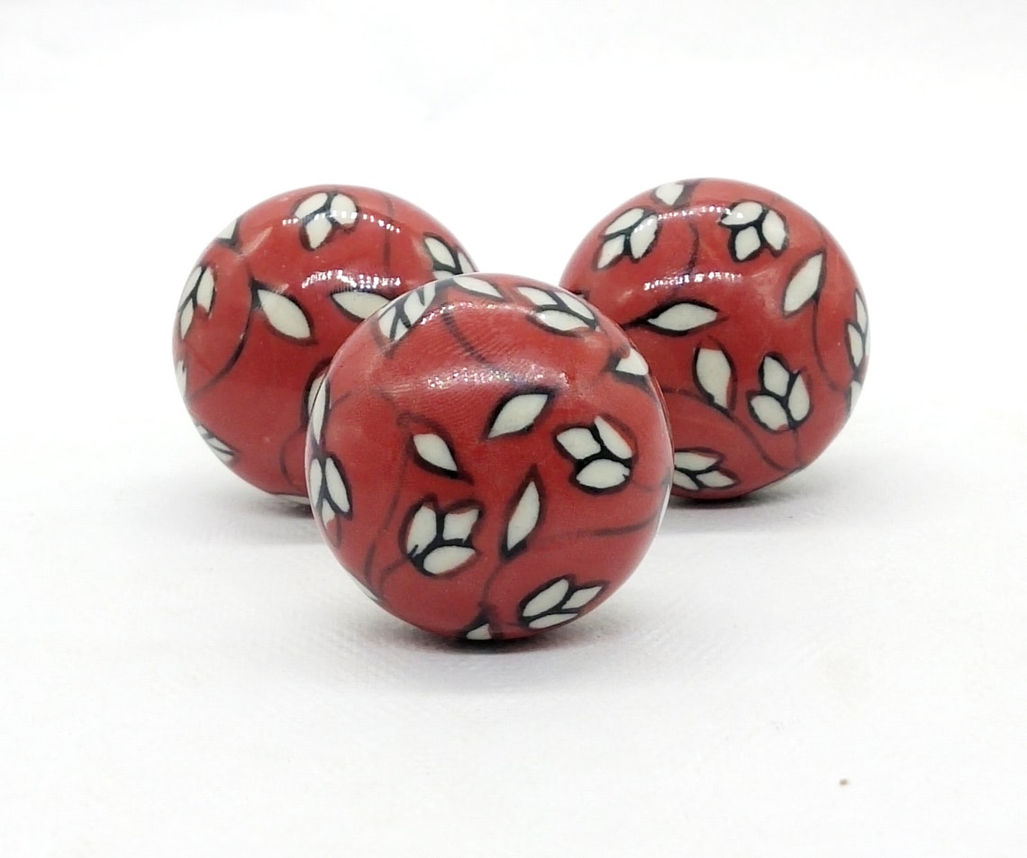 Runde Form Blatt Muster rot Von Hand bemalt Keramik Knöpfe / | Etsy