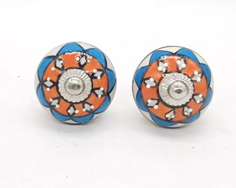 Boutons en céramique peints à la main de forme ronde multicolores arc-en-ciel/Poignées de tiroir en céramique/boutons d'armoire/poignées de porte d'armoires de cuisine