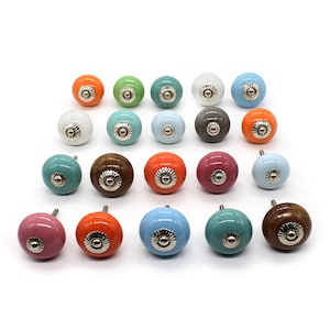 Assorted Round Multi color Plain  designed Ceramic Knobs, Drawer Pulls Artistic Cabinet Knob and Furniture Hardware, Decorative Handles,