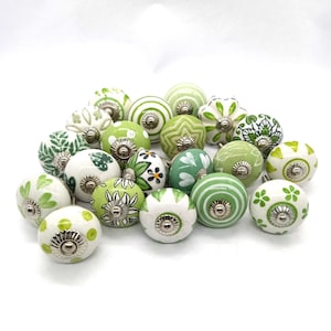 Green and White Assorted Knobs from Our Collection / Green and White  Mix Shape / Green and White Knobs / Random Assorted Knobs