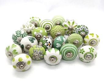 Green and White Assorted Knobs from Our Collection / Green and White  Mix Shape / Green and White Knobs / Random Assorted Knobs