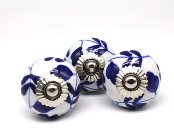 Large round shape Crater Knob, WHITE And Blue Artistic Cabinet Knob and Furniture Hardware, Decorative Handles, Dresser Knob