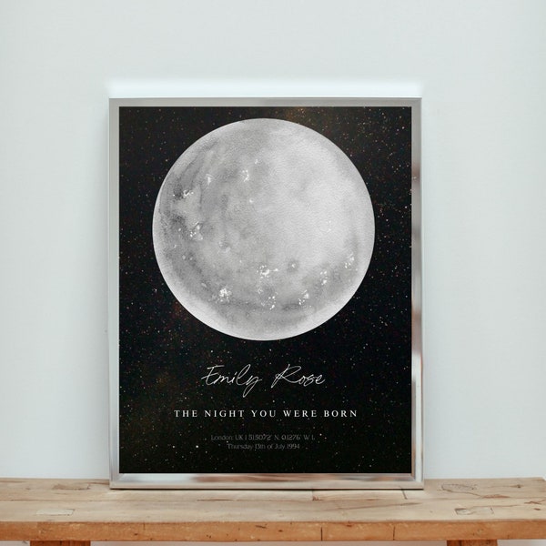 The Night You Were Born Moon Phase Print, Night Sky by Date,Personalized Moon, Custom Moon  Print , Newborn Gift