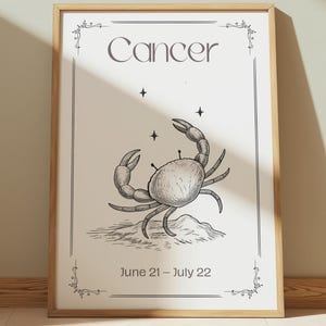 Cancer Zodiac Wall Art Print | Minimalist Cancer Poster | Water Sign Astrology Decor