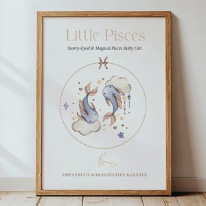 Petit Poissons - Affiche de Naissance Personnalisée | Cadeau Astrologie Bébé,Affiche Bébé Poissons