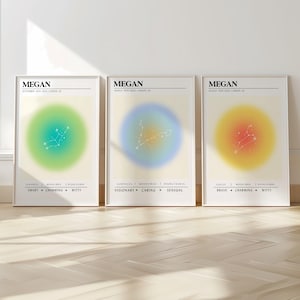Carte de naissance personnalisée et impression d'aura du zodiaque l Art astrologique, cadeaux du zodiaque, lecture d'astrologie, cadeau astrologie personnalisé pour anniversaire, aura dégradé