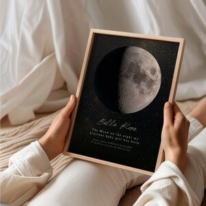 Art encadré personnalisé La nuit de votre naissance, ciel nocturne par date, lune personnalisée, impression des phases de la lune, cadeau nouveau-né, anniversaire lune