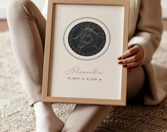 Carte natale personnalisée | Carte du monde imprimée | Cadeaux d'astrologie personnalisés | Thème natal personnalisé | Cadeau d'anniversaire personnalisé