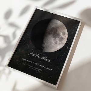 Impresión de la fase lunar de la noche en que naciste, cielo nocturno por fecha, luna personalizada, impresión de luna personalizada, regalo para recién nacido