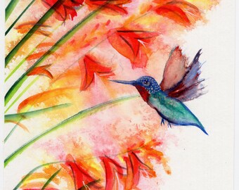 Download Gift For Bird Lover Original 5 5x7 5 Hummingbird Watercolor Painting By Mary King Handcrafted Original Watercolor Hummingbird At Flowers Painting Art Collectibles Seasonalliving Com