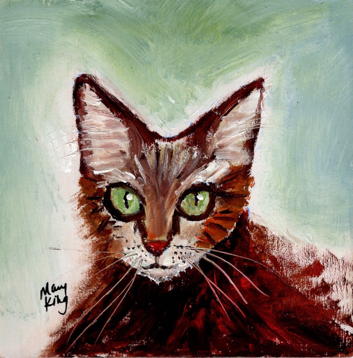 Pintura al óleo de gato original de 4x4 en marco de Etsy