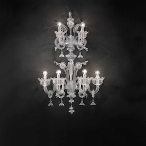 Two Tier Clear Glass Sconce, Classic Murano Glass Light for Wall, Venetian Cristallo Sconce