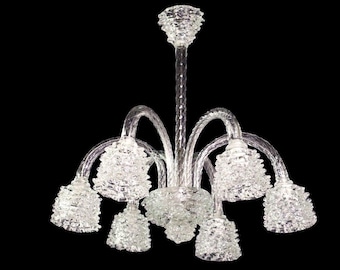 Clear Rostrato Chandelier with 6 Arms, Mid Century Modern Murano Glass  Lighting, Venetian Glass Light