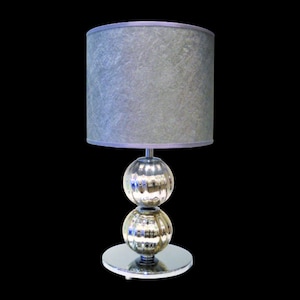 Murano Glass Table Lamp with Mirrored Glass Finish and White Cotton Lampshade, Elegant Table Lamp, Italian Glass Lighting