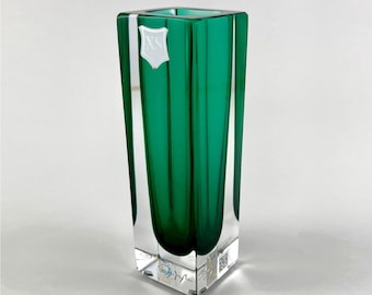 Emerald Green Sommerso Murano Vase, Handmade Glass Home Decor, Luxury Flower Vase