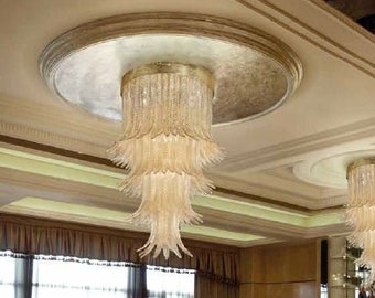 Gouden Italiaanse glazen kroonluchter sciabole, plafondlamp, luxe hotelverlichting, gouden plafondkroonluchter, kunstglasverlichting