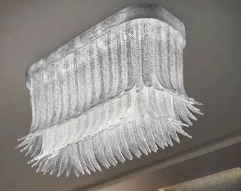Italian Glass Chandelier Sciabole, Luxury Art Deco Lightning, Silver Glass Light, Oval Art Deco Chandelier, Mid-century Modern Light
