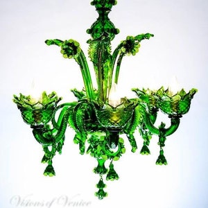 Murano Chandelier, Blown Glass Ceiling Light, Murano Glass Chandelier, Green Glass Classic Chandelier, Hand Blown Venetian Chandelier