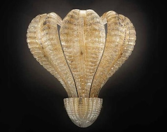 Gold Glass Leaf Sconce: Italian Art Deco Wall Light, Mid-century Modern Sconce, Hotel Lighting