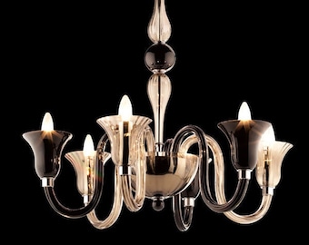 Murano Chandelier with 6 Lights, Handmade Glass Lighting, Contemporary Ceiling Light, Venetian Glass Chandelier