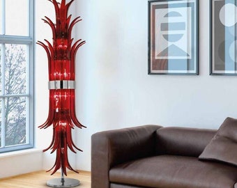 Red Italian Glass Sciabole Floor Lamp, Double Sciabole Red Lamp, Tall Lamp in Red, Mid-century Modern Hotel Room Decor, Glass Floor Lamp