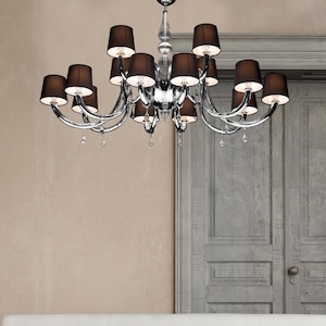 Tiepolo-kroonluchter van Muranoglas met katoenen lampenkappen, grote kroonluchter voor woonkamer, moderne verlichting uit het midden van de eeuw