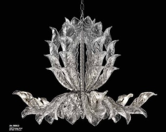 Art Deco Chandelier, Italian Glass Fresco Light Fixture, Clear Glass Ceiling Light, Elegant Hotel Lighting