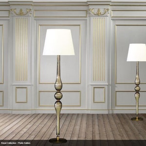 Murano Glass Floor Lamp, Standing Lamp with White Cotton Lampshade, Elegant Tall Lamp, Handmade Glass Lamp