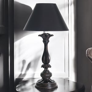 Elegant Black Table Lamp, Italian Wood Lamp, Hand Carved Gilt Wood Lighting, Tuscan Table Lamp, Gothic Lamp For Table