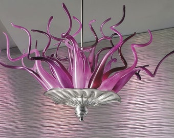 Murano Glass Medusa Anemone Chandelier, Purple Pendant Light, Modern Hanging Light, Luxury Ceiling Lights, Purple Chandelier