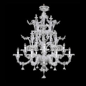 Murano Glass Chandelier Rezzonico, Clear Cristallo Lighting With 9 Lights, Candle Style Chandelier